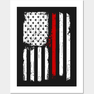 Red Line Firefighters American Flag Graphic Posters and Art